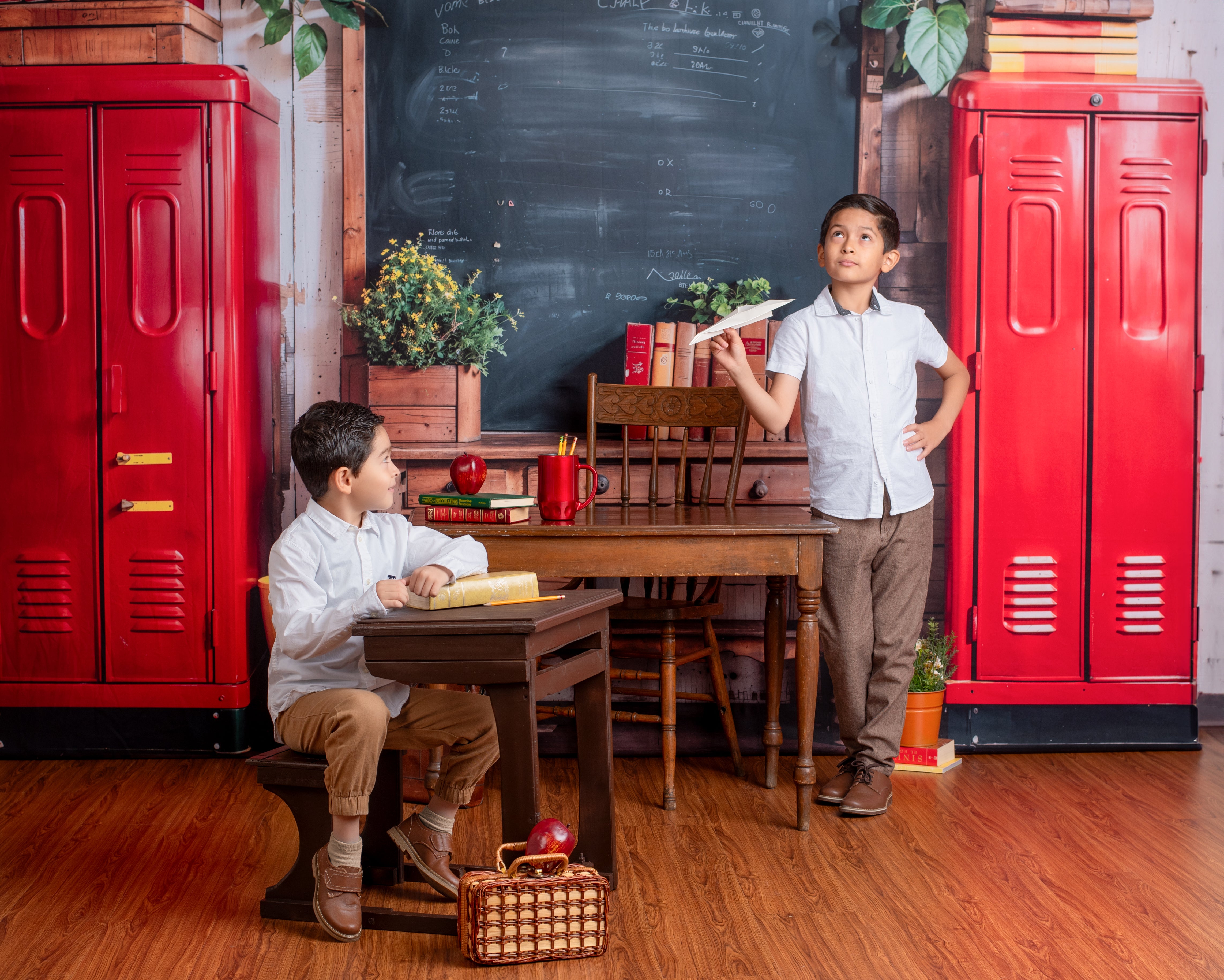 Kate Back to School Backdrop Red Locker Blackboard Designed by Emetselch - Kate Backdrop AU