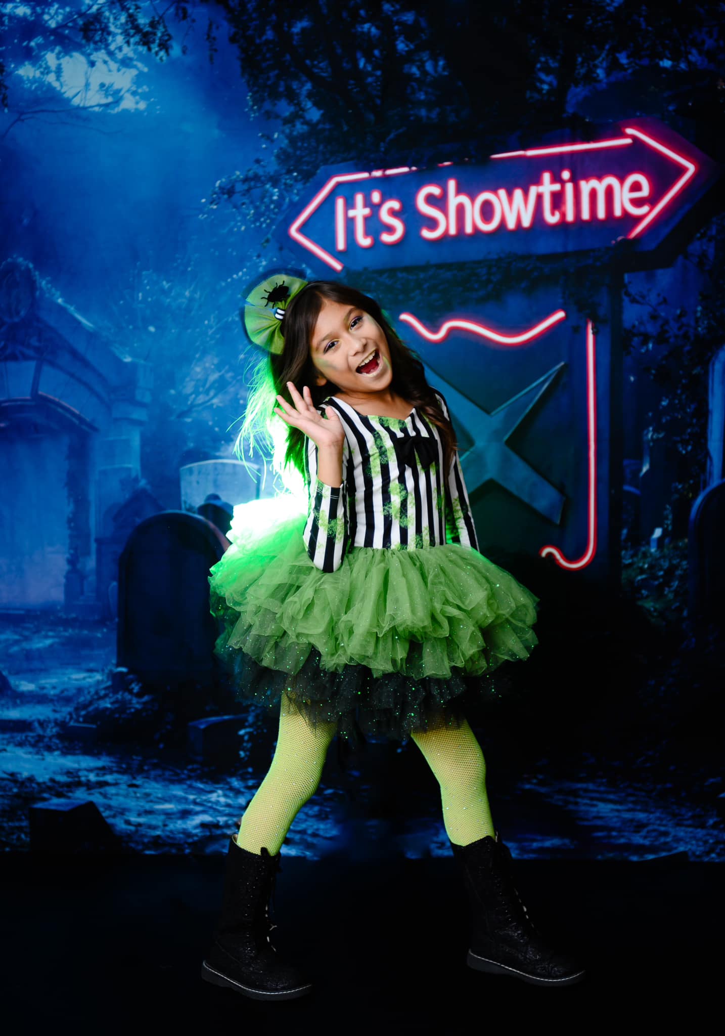 Kate Halloween Backdrop Neon Graveyard Night Designed by Emetselch - Kate Backdrop AU