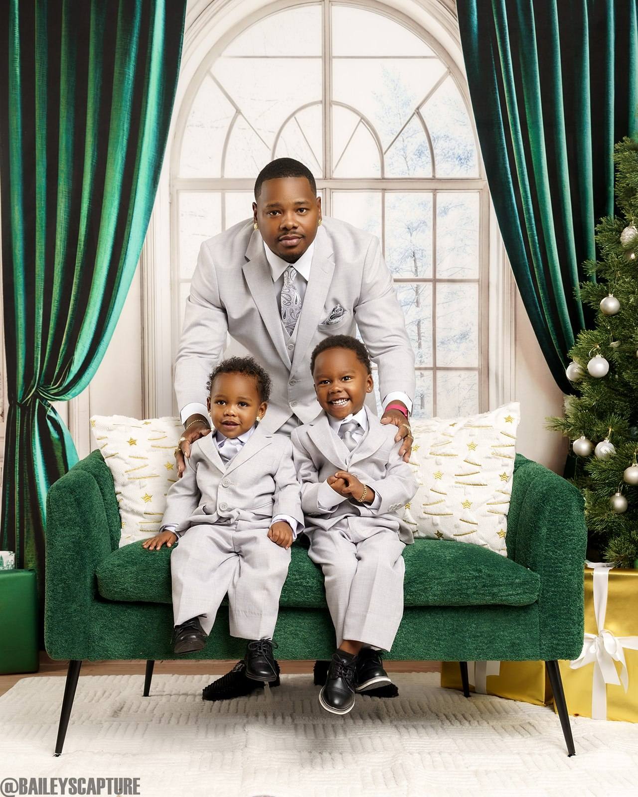 Kate Arched Window Green Curtains Backdrop Designed by Emetselch