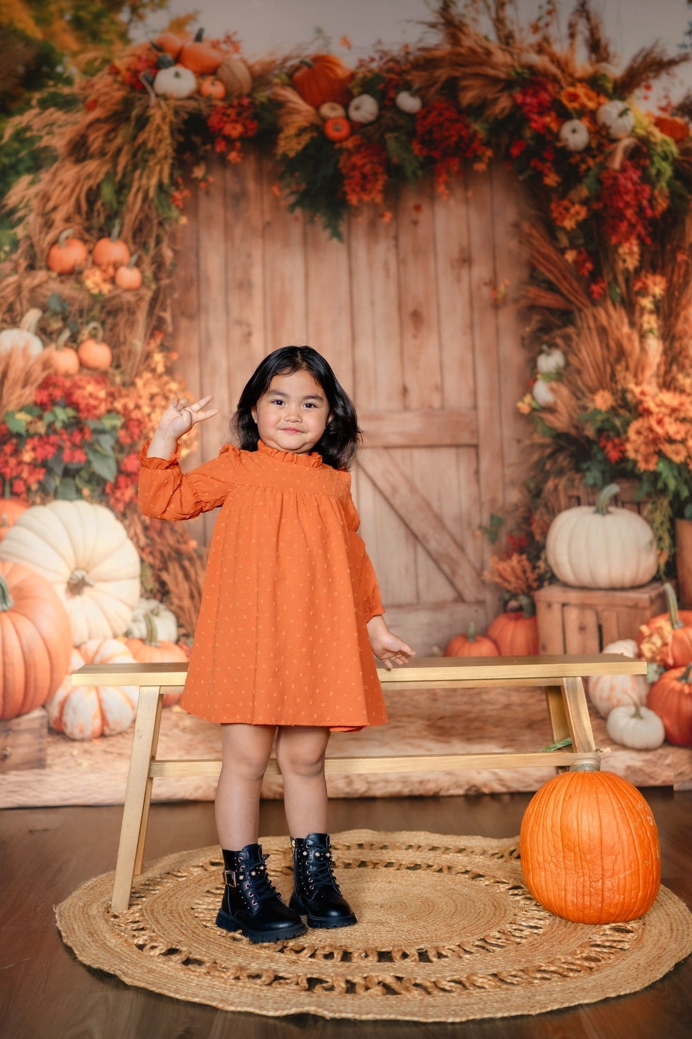 Kate Autumn Backdrop Pumpkins Hay Bales Barn Door Designed by Emetselch - Kate Backdrop AU
