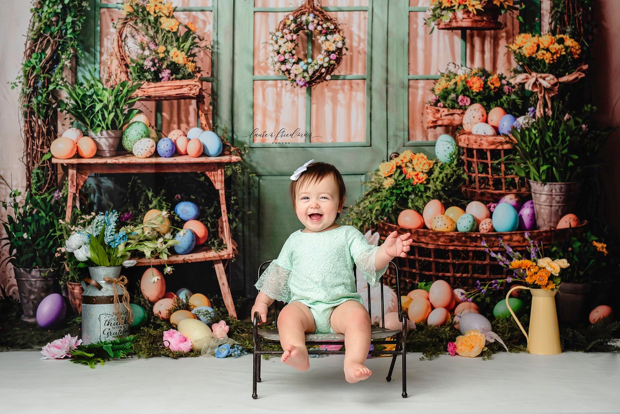 Kate Easter Backdrop Eggs Flowers Green Plants Rabbit Room Designed by Emetselch - Kate Backdrop AU