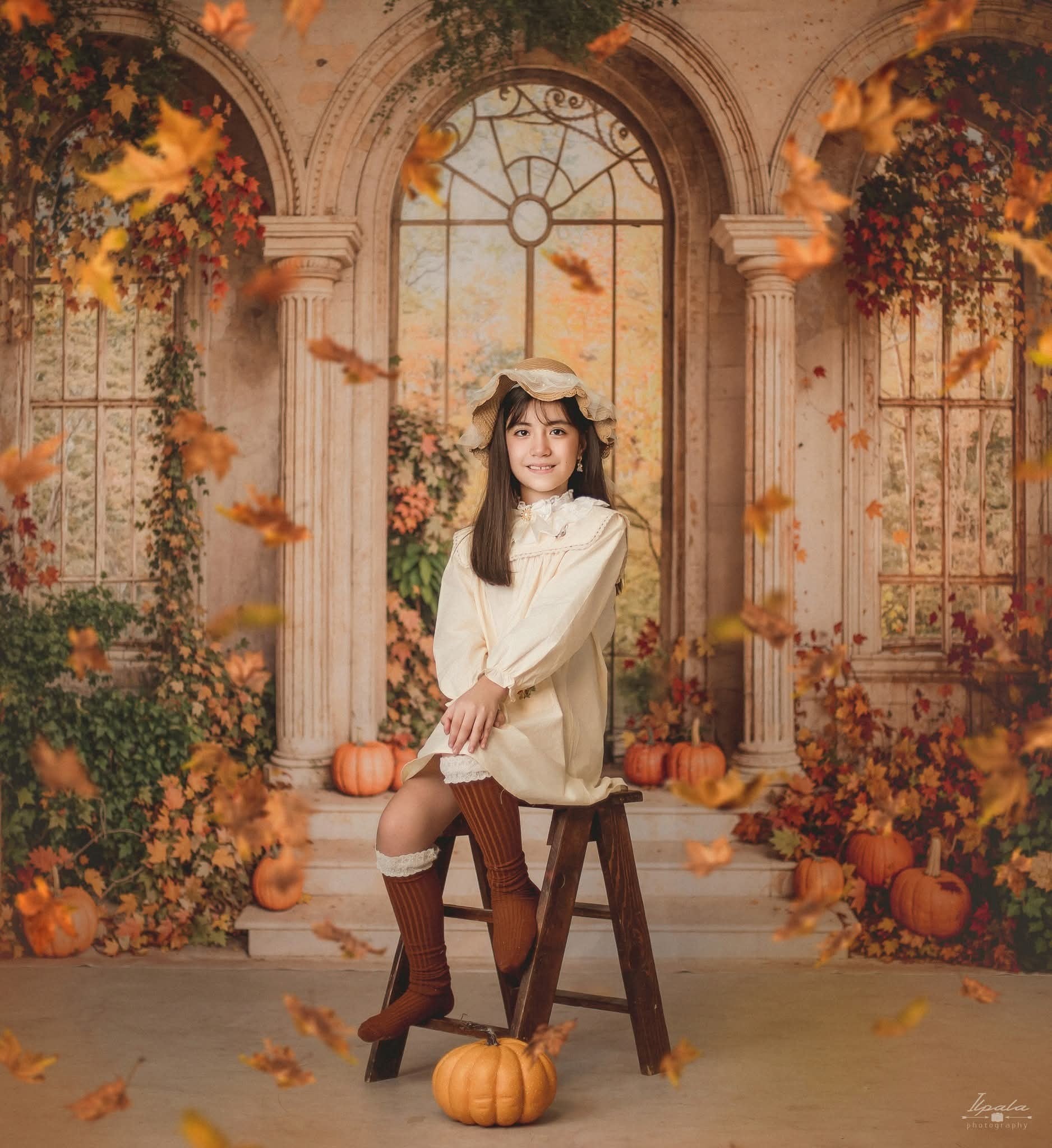 Kate Autumn Pumpkins Ivy Classical Arches Backdrop Designed by Emetselch