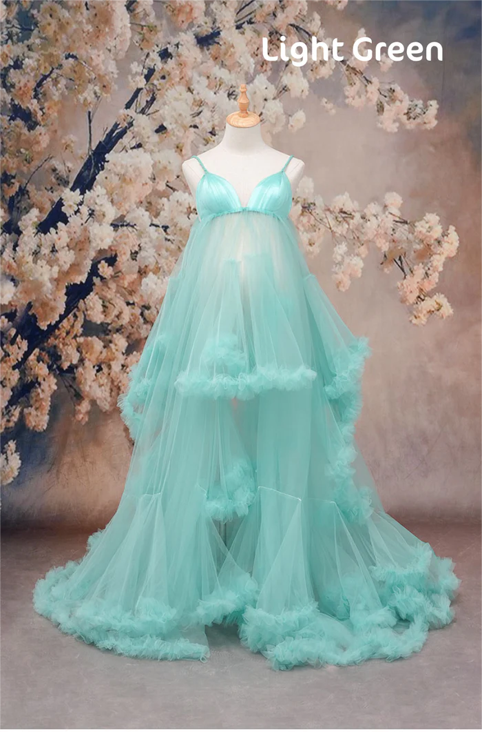 Kate One Shoulder Mesh Light Green Maternity Photoshoot Dress - Kate Backdrop AU