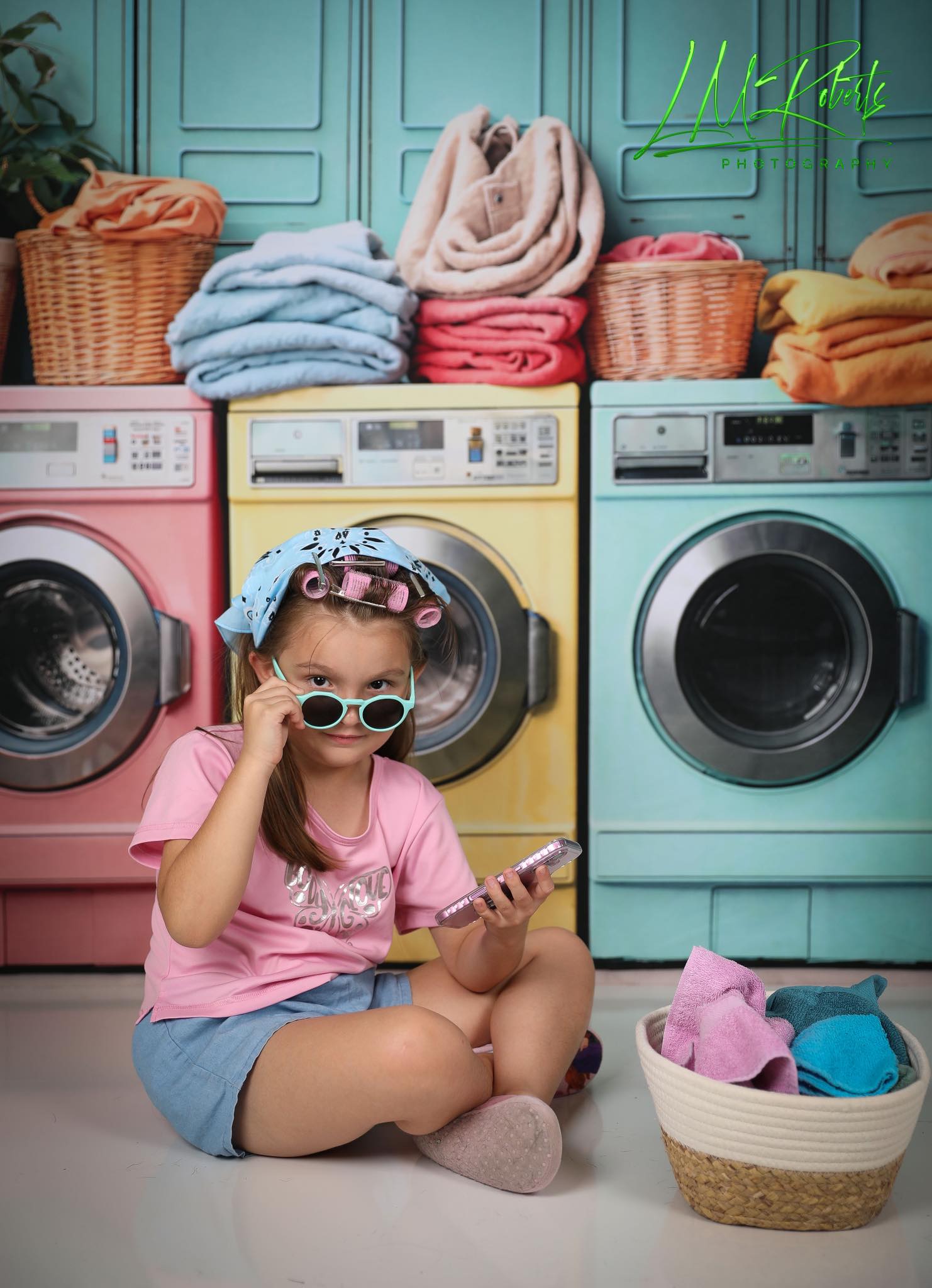 Kate Laundry Day Colorful Washing Machine Fleece Backdrop Designed by Chain Photography - Kate Backdrop AU