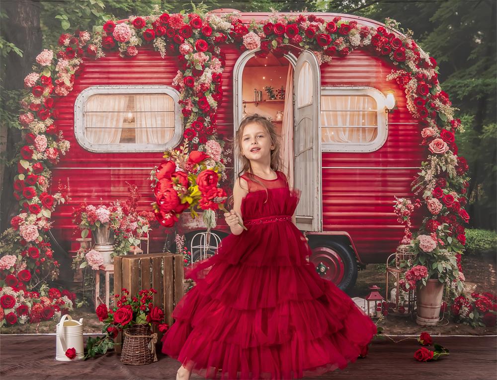 Kate Valentine's Day Backdrop Spring Flowers Outdoor House Designed by Emetselch - Kate Backdrop AU