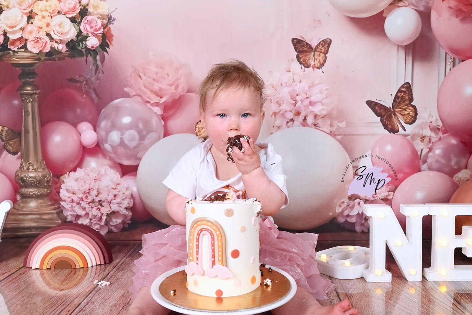 Kate Pink Flower Butterfly Balloon Backdrop Designed by Emetselch - Kate Backdrop AU