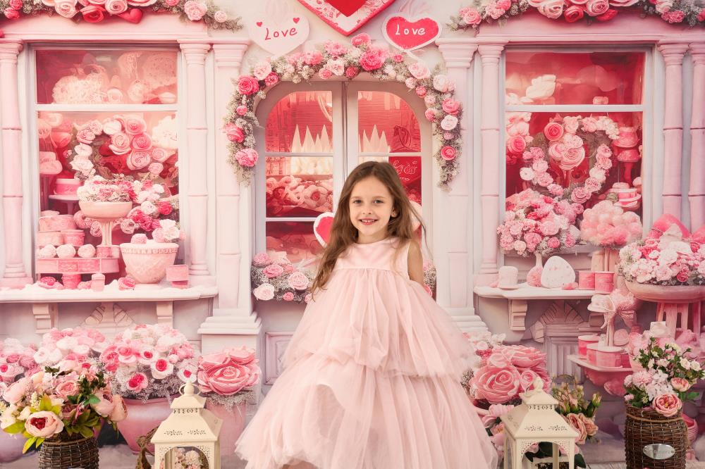 Kate Pink Valentine's Day Flower Shop Backdrop for Photography