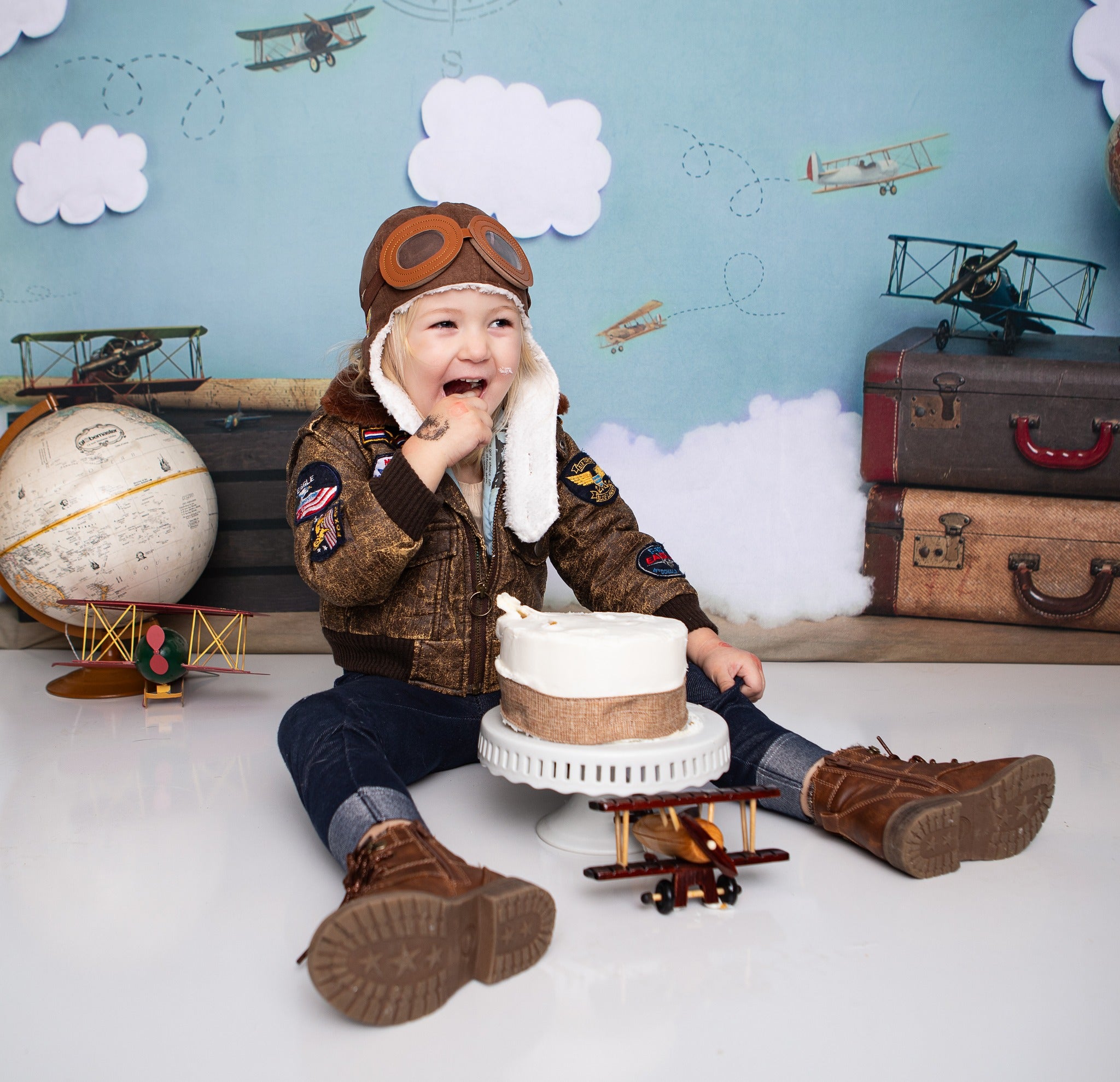 Kate Come Fly with Me Cloud Back to School Children Backdrop for Photography Designed by Erin Larkins - Kate Backdrop AU