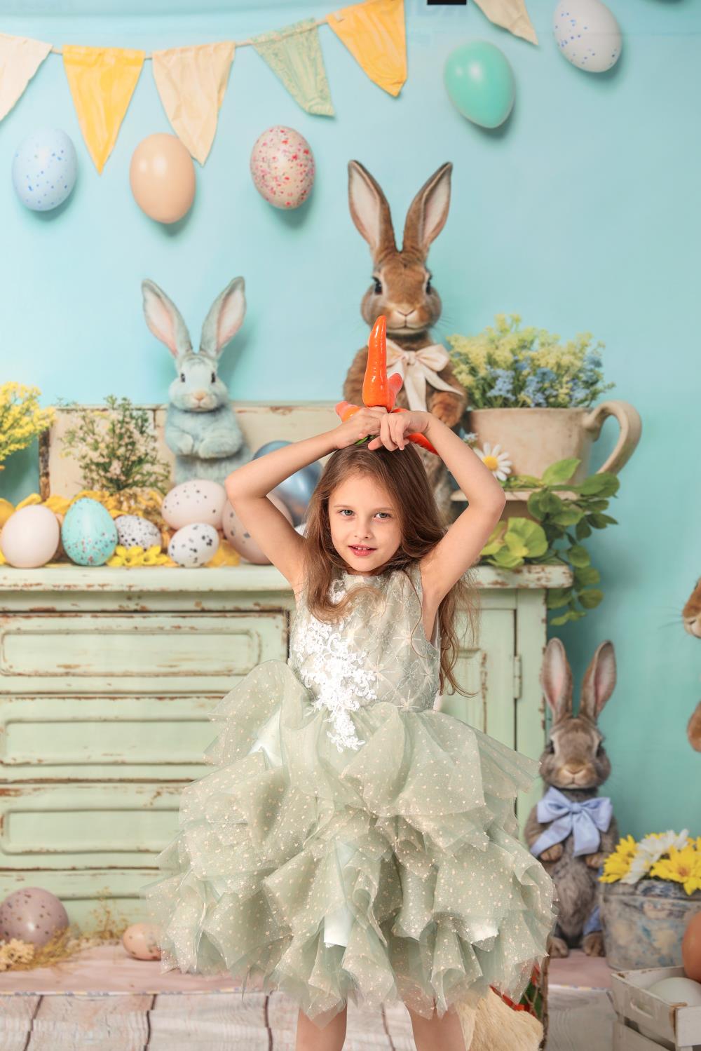 Kate Easter Egg Bunny Flowers Backdrop Designed by Emetselch - Kate Backdrop AU