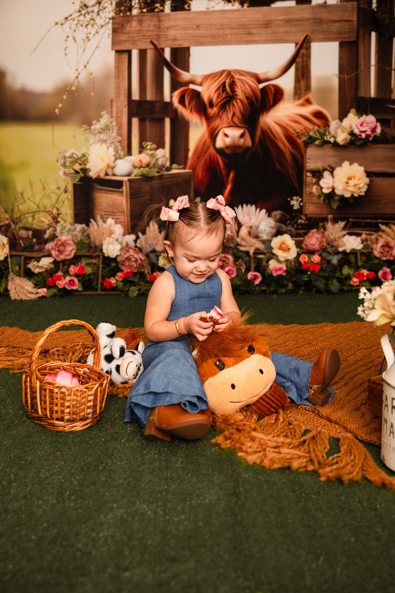 Kate Hightland Cow Outdoor Spring Backdrop Designed by Patty Robert - Kate Backdrop AU