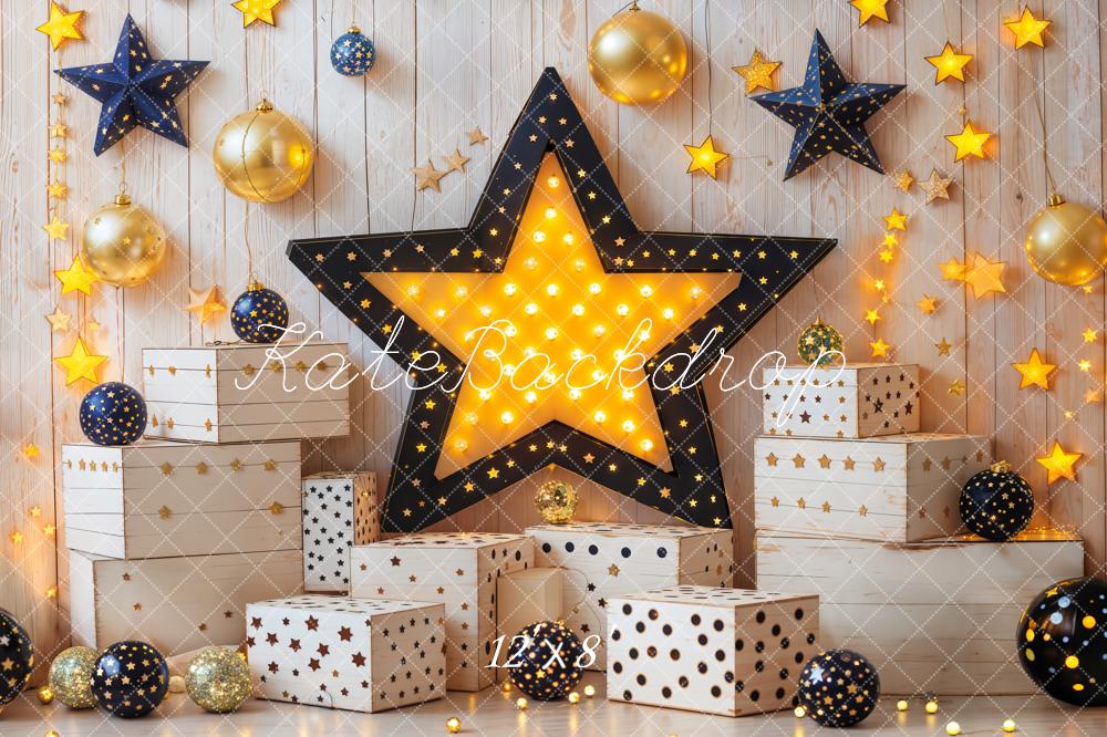 Kate Star Lights Gift Boxes Wooden Wall Fleece Backdrop Designed by Emetselch - Kate Backdrop AU