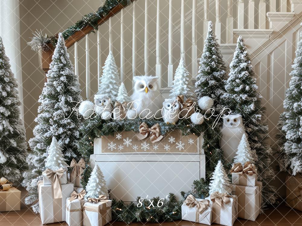 Kate Christmas Trees Owls Backdrop Designed by Mini MakeBelieve - Kate Backdrop AU