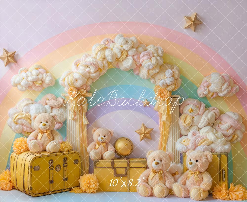 Kate Rainbow Clouds Teddy Bears Suitcases Backdrop Designed by Emetselch