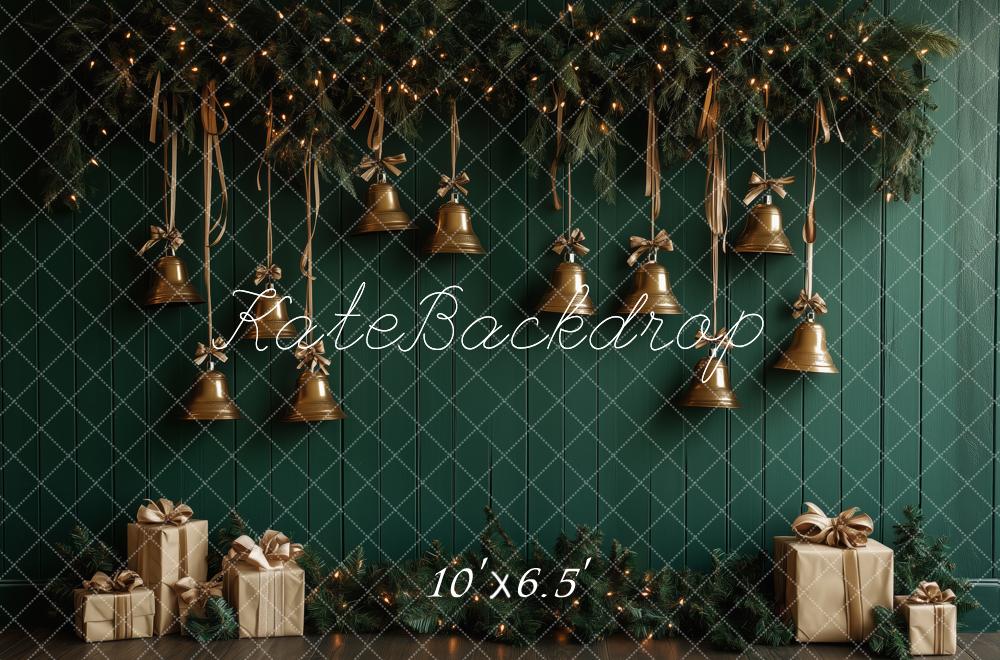 Kate Christmas Bells Green Gifts Backdrop Designed by Patty Roberts - Kate Backdrop AU