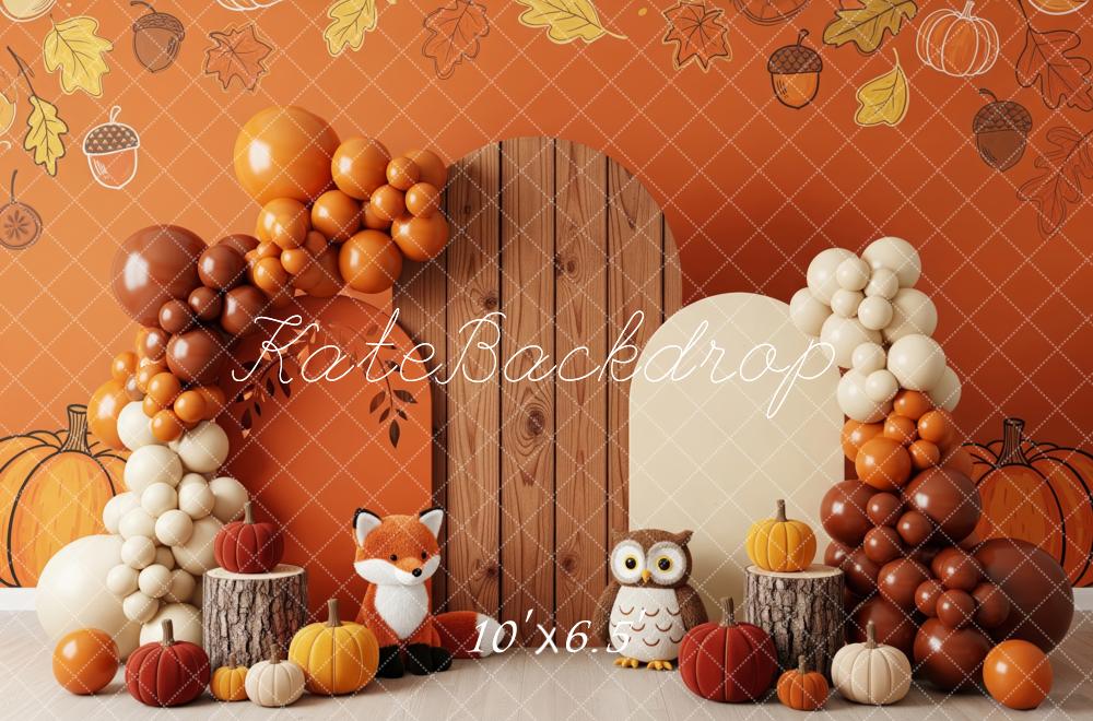 Kate Autumn Party Fox Owl Balloons Backdrop Designed by Patty Roberts