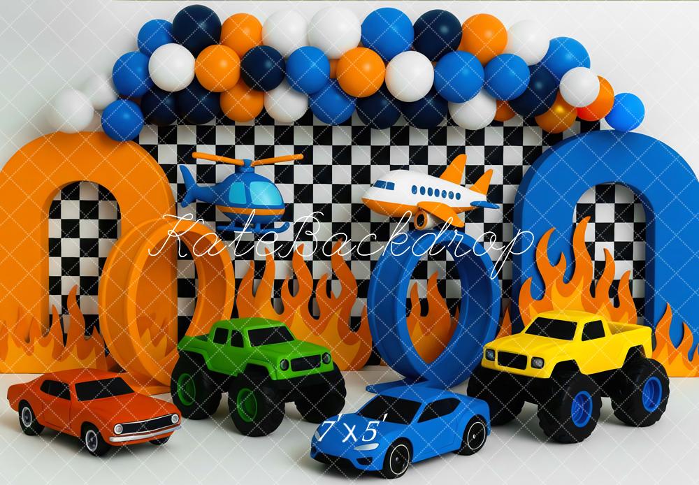 Kate Racing Cars Plane Helicopter Flames Backdrop Designed by Mini MakeBelieve - Kate Backdrop AU