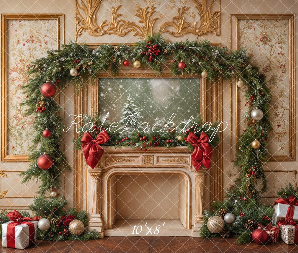 Kate Christmas Fireplace Presents Fleece Backdrop Designed by Emetselch - Kate Backdrop AU