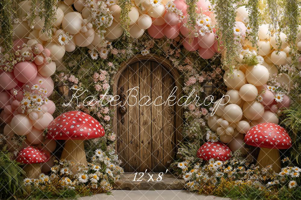 Kate Spring Fairy Wooden Door Mushrooms Backdrop Designed by Ashley Paul