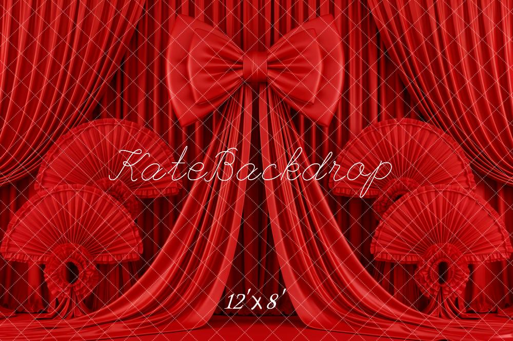 Kate Red Curtains Bow Fans Backdrop Designed by Patty Roberts