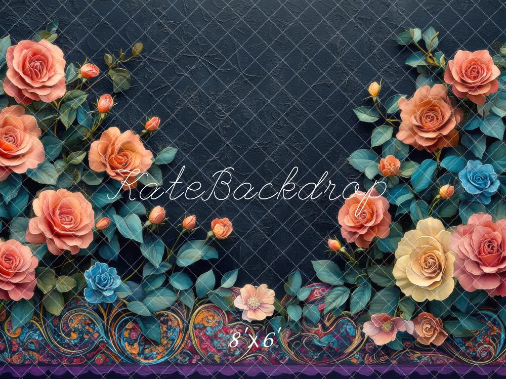 Kate Floral Roses Dark Backdrop Designed by Mini MakeBelieve