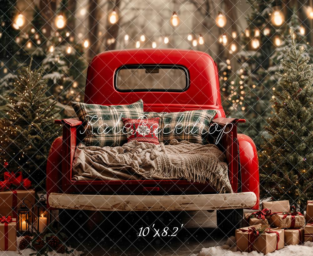 Kate Christmas Red Truck Pine Trees Backdrop Designed by Chain