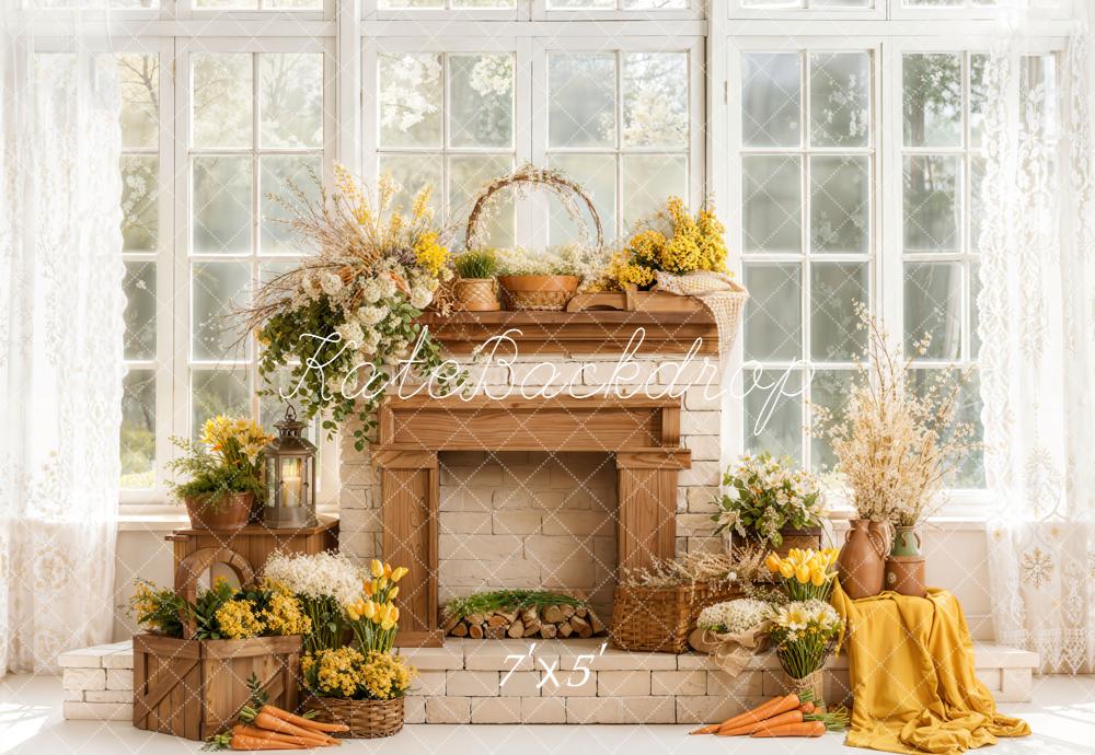 Kate Spring Flowers Carrots Fireplace Backdrop Designed by Emetselch