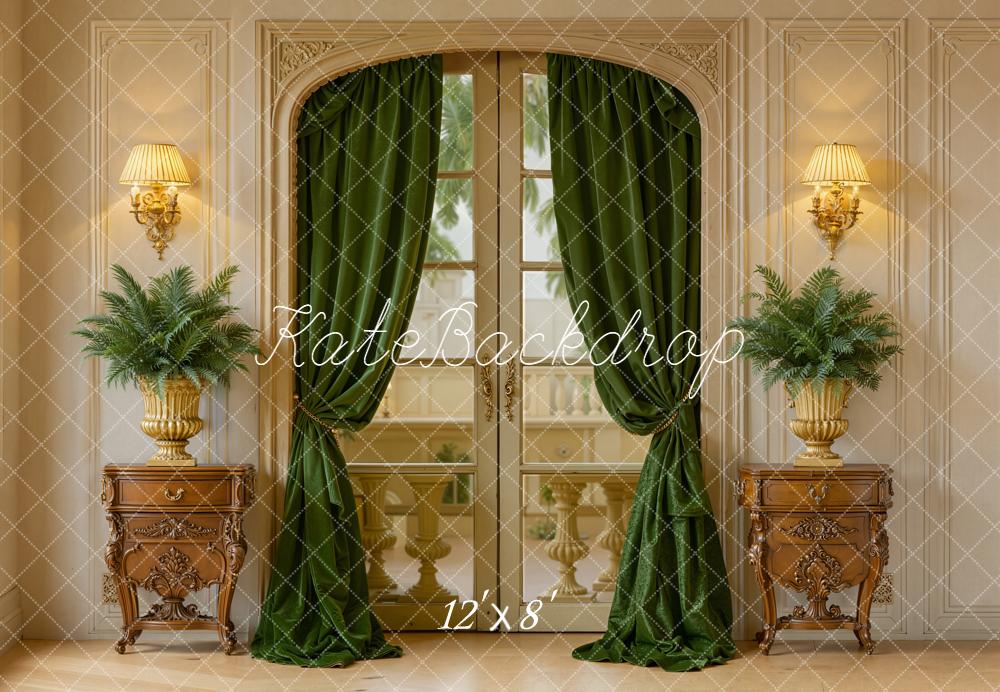 Kate Vintage Wall Green Plants Curtains Fleece Backdrop Designed by Emetselch
