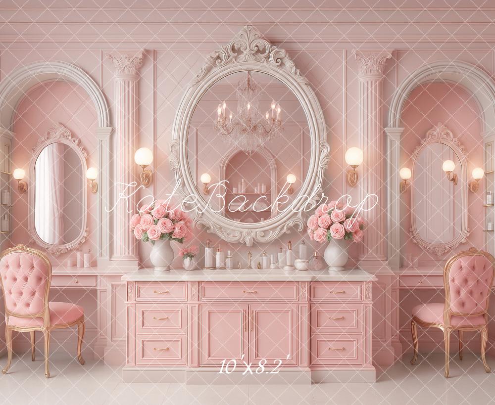 Kate Doll Pink Vanity Mirror Flowers Backdrop Designed by Ashley Paul