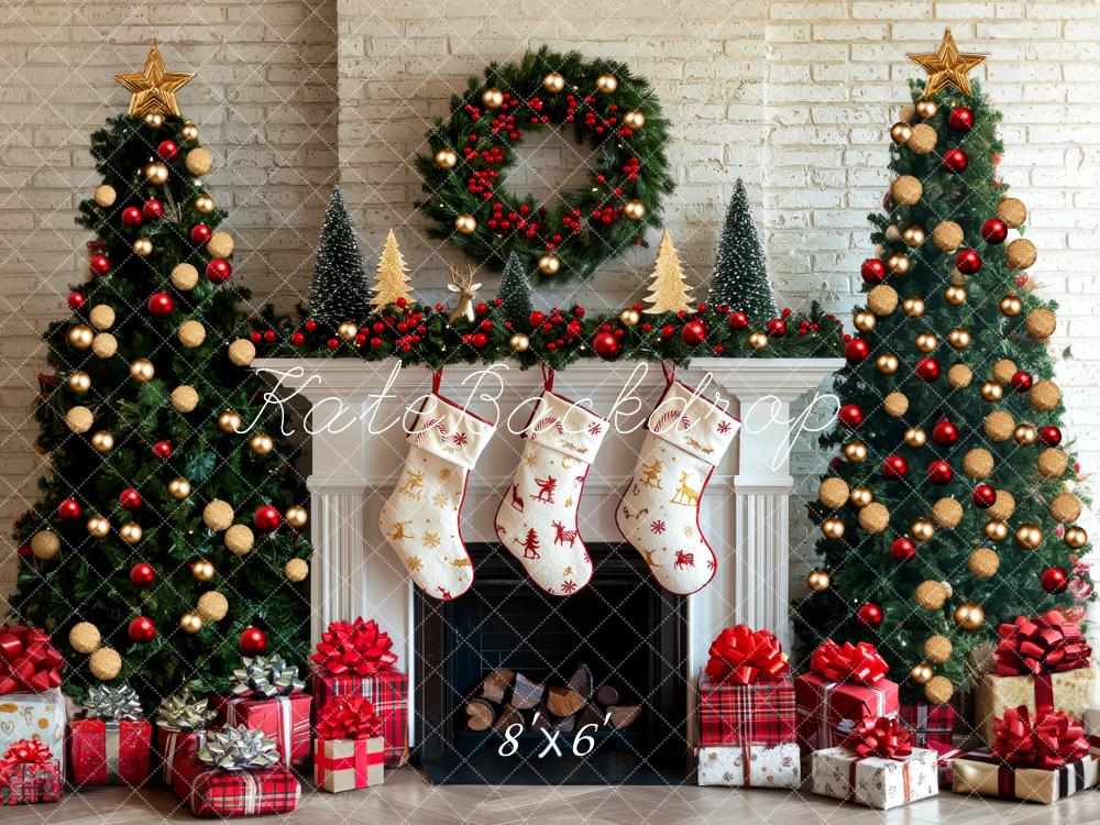 Kate Christmas Tree Fireplace Stockings Presents Backdrop Designed by Mini MakeBelieve - Kate Backdrop AU