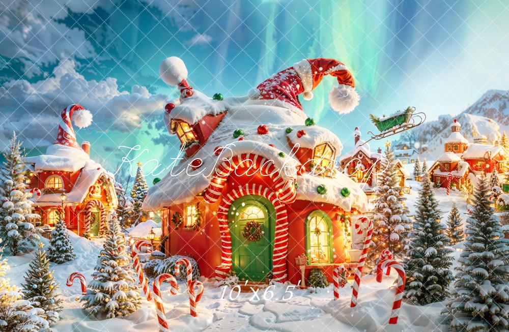Kate Christmas Elf House Candy Cane Snow Backdrop Designed by Chain