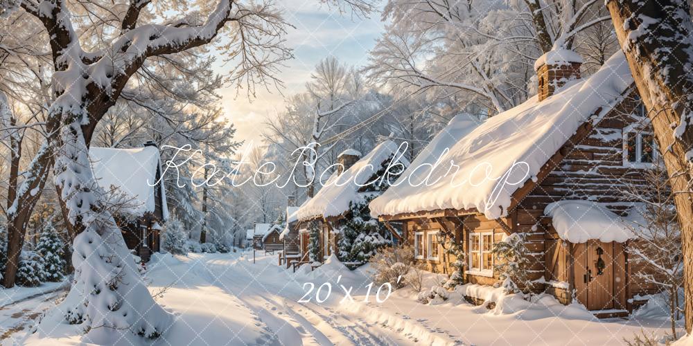 Kate Winter Snowy Cottage Trees Backdrop Designed by Emetselch - Kate Backdrop AU