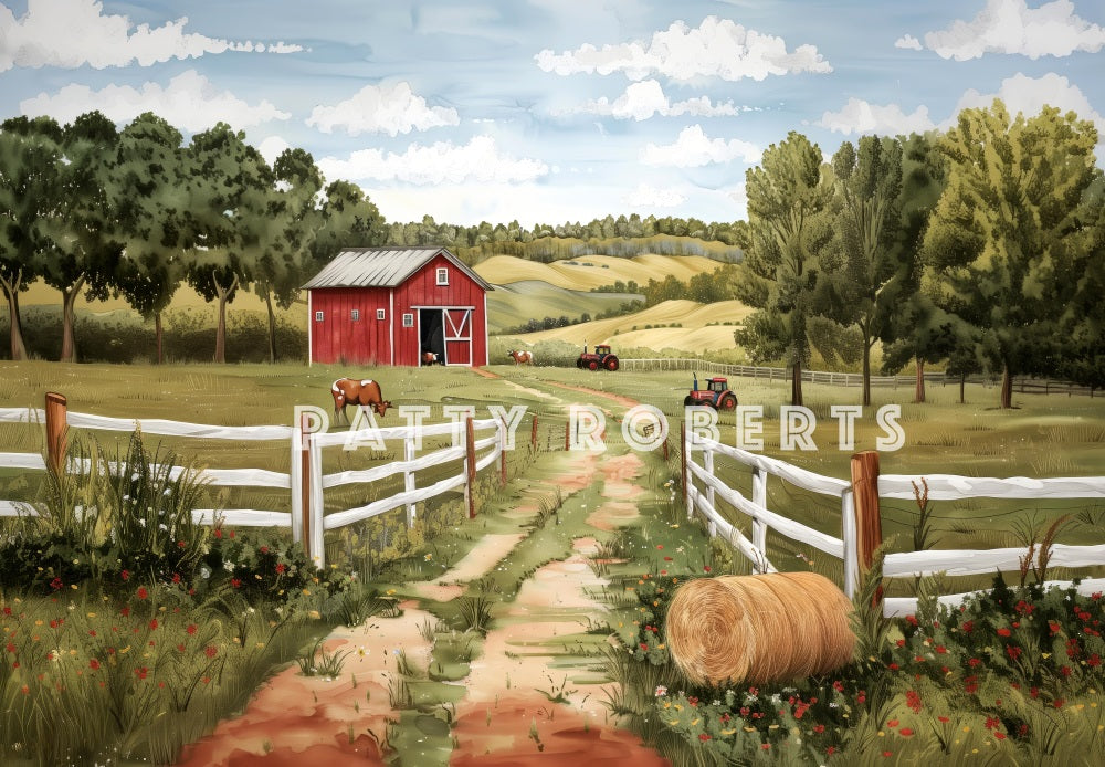 Kate Countryside Barn Hay Bale Farm Road Backdrop Designed by Patty Roberts