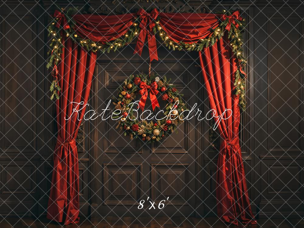 Kate Christmas Wreath Red Curtain Garland Backdrop Designed by Emetselch - Kate Backdrop AU