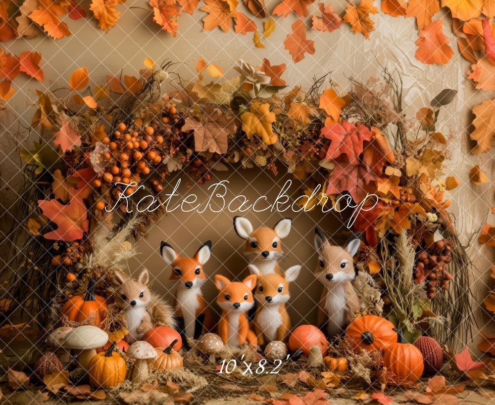Kate Fall Fox Pumpkin Mushroom Leaves Backdrop Designed by Patty Roberts