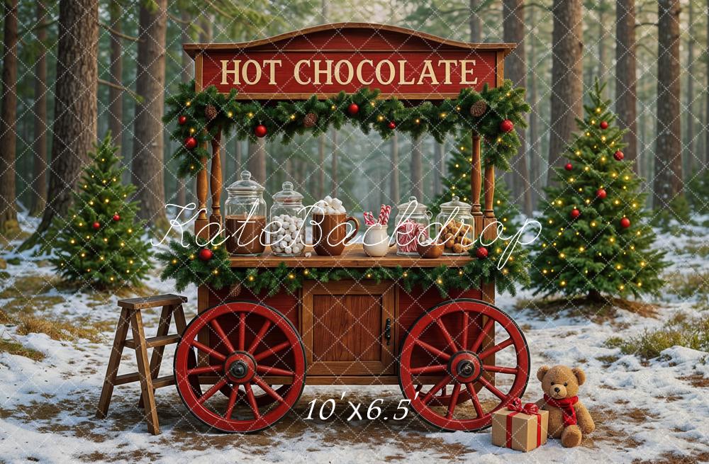 Kate Christmas Hot Chocolate Cart Forest Backdrop Designed by Ashley Paul - Kate Backdrop AU