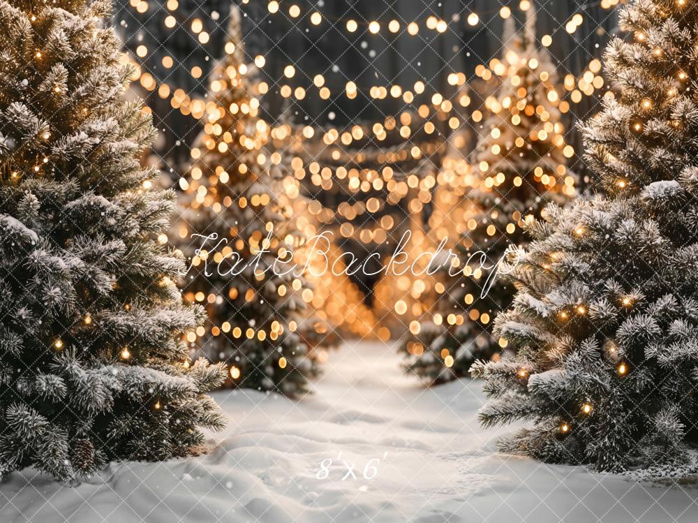 Kate Christmas Snowy Trees String Lights Backdrop Designed by Emetselch - Kate Backdrop AU