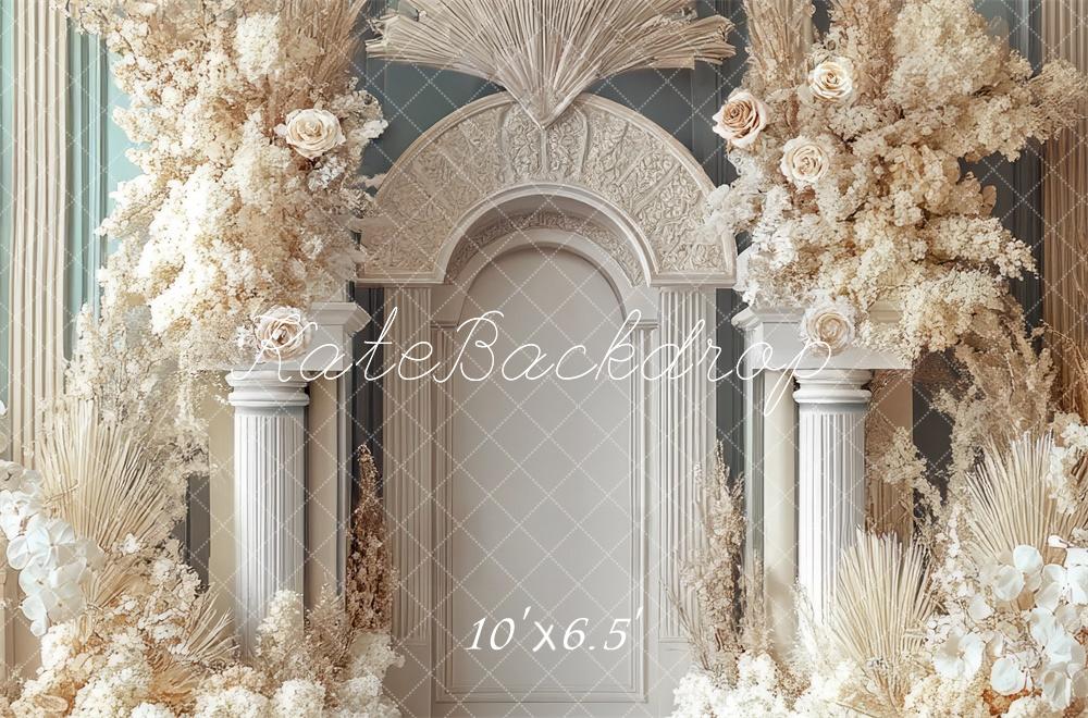 Kate Wedding Arch Floral Columns Beige Backdrop Designed by Mini MakeBelieve - Kate Backdrop AU