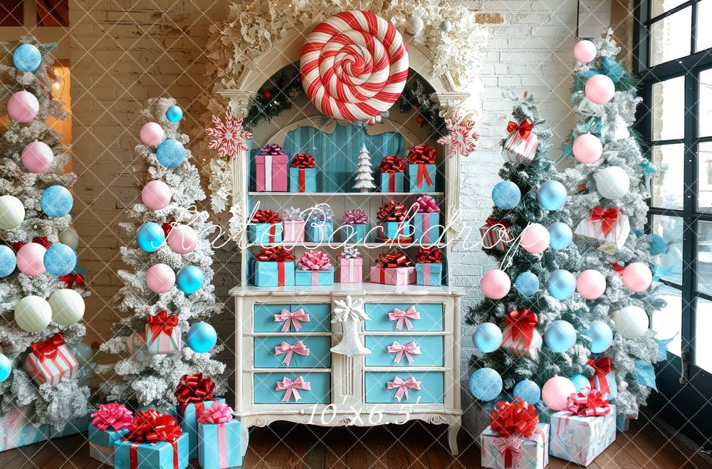 15% OFF Kate Christmas Candy Trees Blue Pink Gifts Backdrop Designed by Mini MakeBelieve
