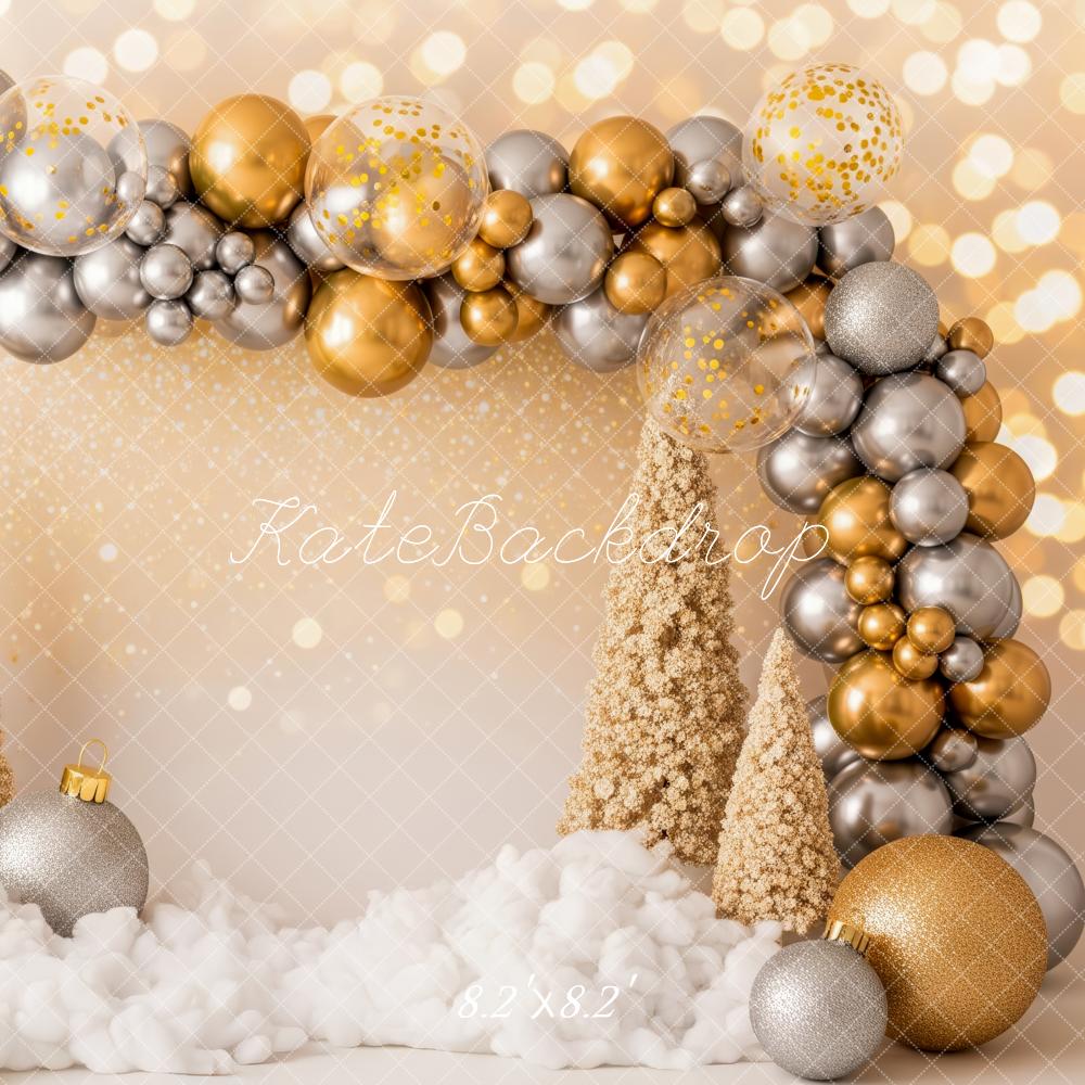 Kate Christmas Gold Silver Balloons Trees Backdrop Designed by Patty Roberts