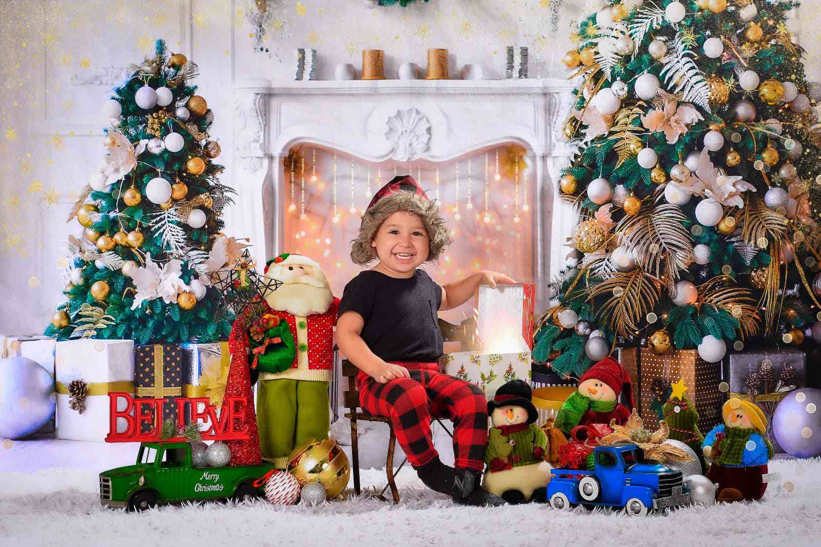 Kate Christmas White Room Pinetrees Gifts Fireplace Decoration Backdrop for Photography - Kate Backdrop AU