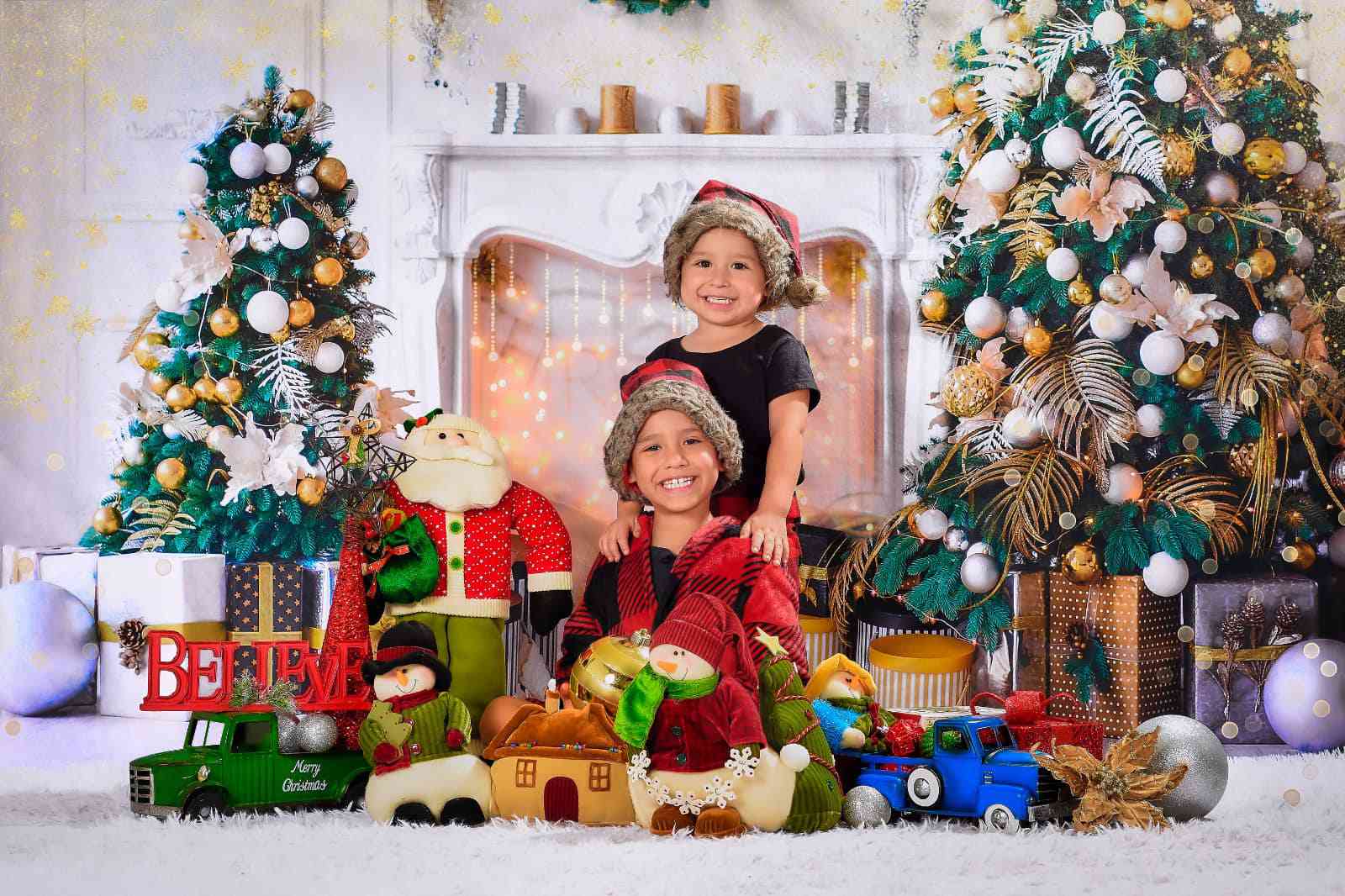 Kate Christmas White Room Pinetrees Gifts Fireplace Decoration Backdrop for Photography - Kate Backdrop AU