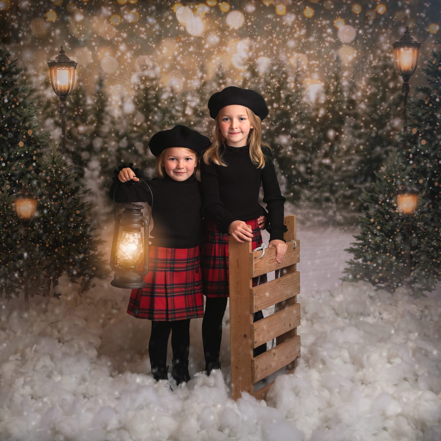 Kate Christmas Snow Forest Lights Backdrop for Photography - Kate Backdrop AU