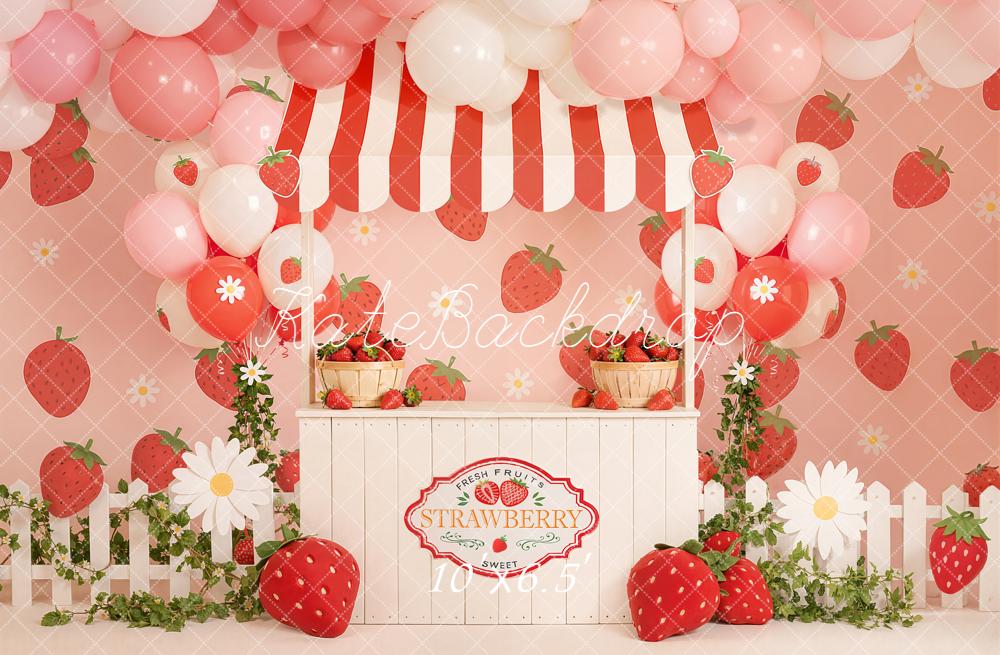 Kate Strawberry Stand Pink Balloons Backdrop Designed by Emetselch