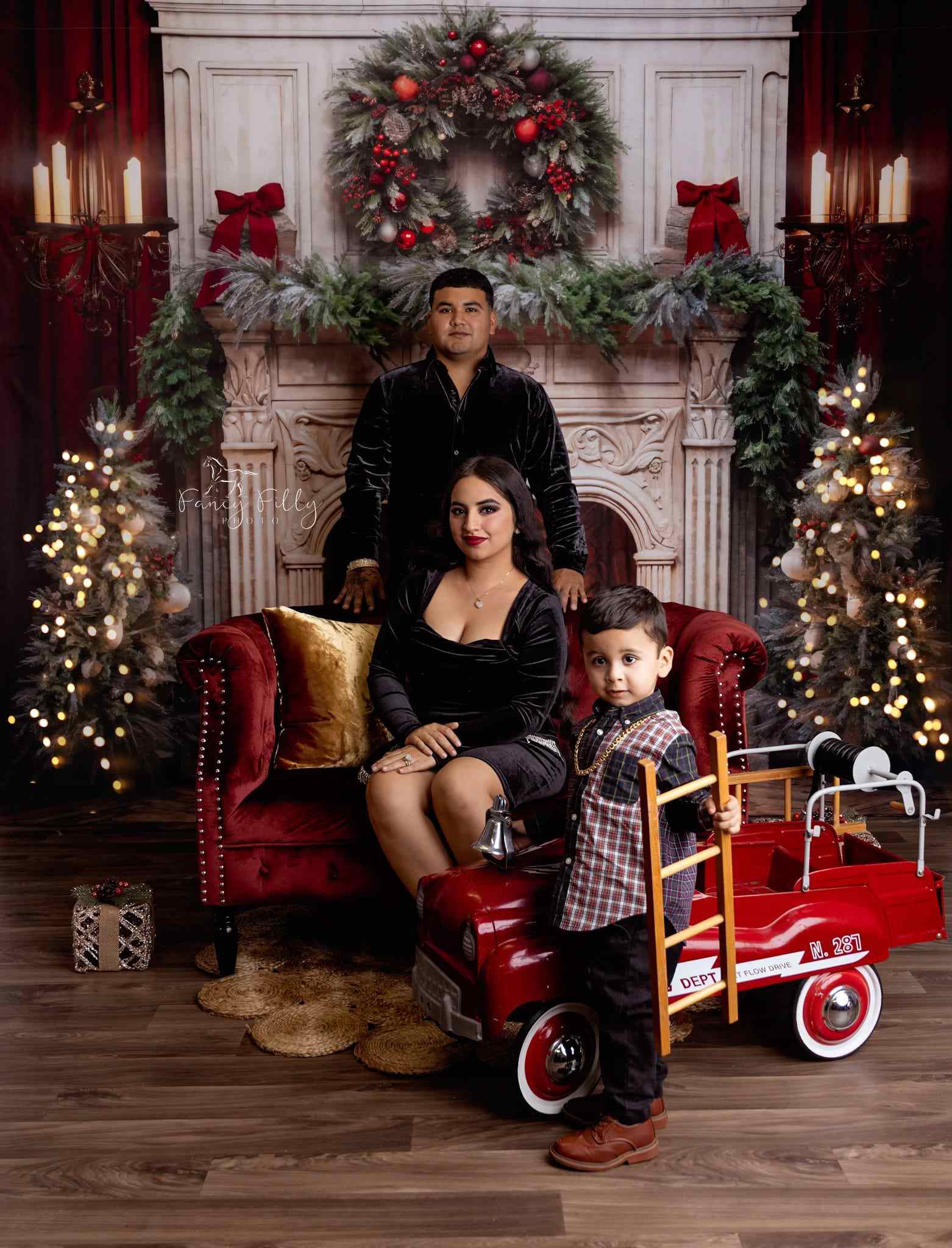 Kate Christmas Tree Fireplace Red Backdrop Designed by Emetselch - Kate Backdrop AU