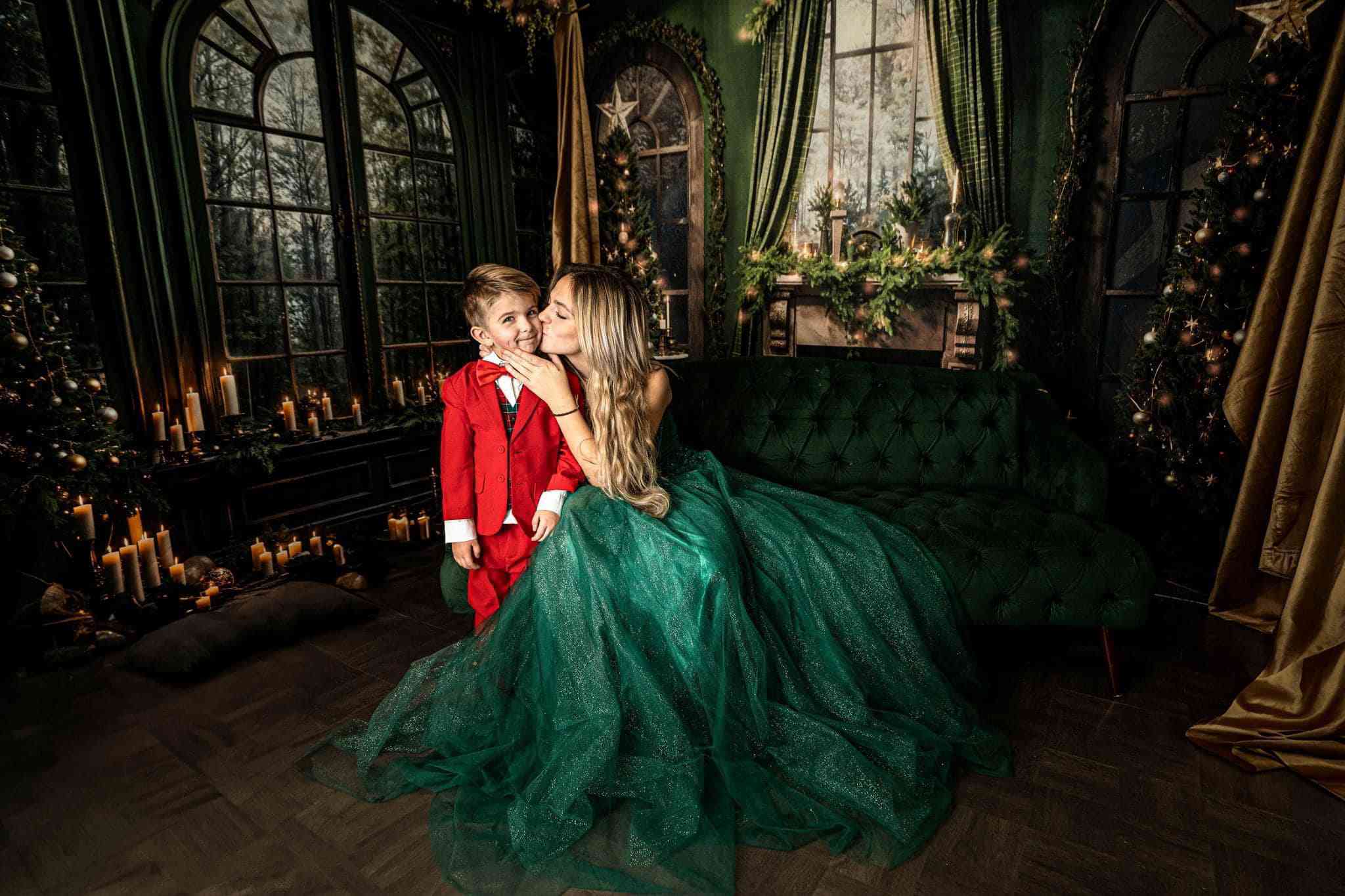 Kate Christmas Fireplace Window Green Room Set(8ftx8ft&10ftx8ft&8ftx10ft) - Kate Backdrop AU