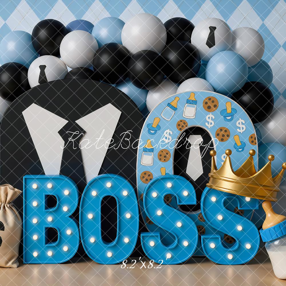 Kate Boss Suit Balloons Blue Backdrop Designed by Mini MakeBelieve - Kate Backdrop AU