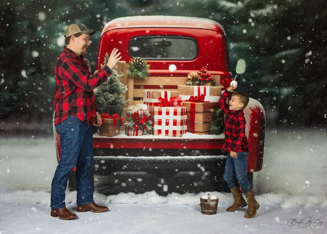 Kate Christmas Outdoor Red Car Gifts Backdrop for Photography - Kate Backdrop AU