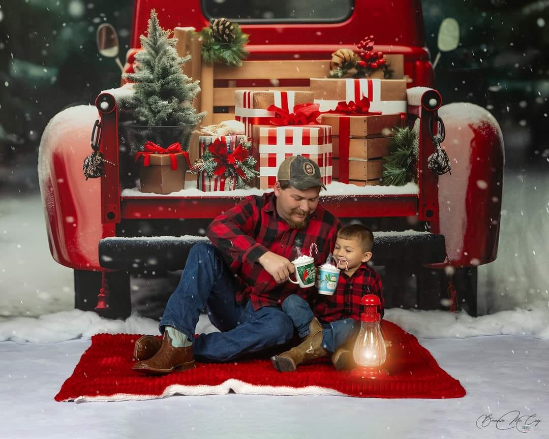 Kate Christmas Outdoor Red Car Gifts Backdrop for Photography - Kate Backdrop AU