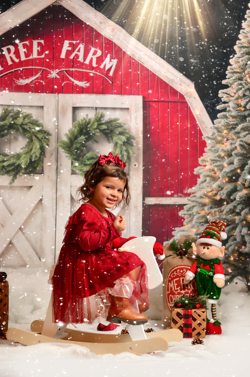 Kate Winter Christmas Tree Farm Backdrop Red Barn Designed by Chain Photography - Kate Backdrop AU