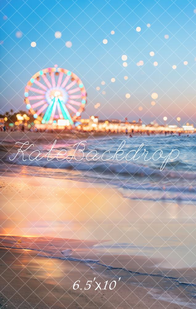 Kate Ferris Wheel Beach Sunset Bokeh Fleece Backdrop Designed by Chain